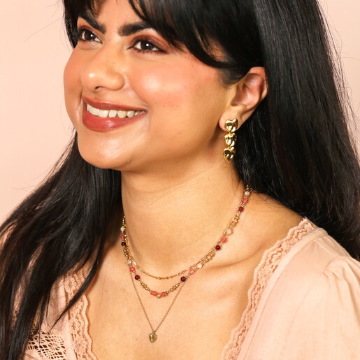 Semi Precious Blush and Mauve Beaded Necklace in Gold