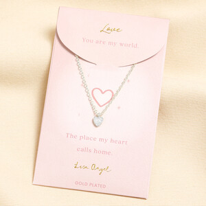Silver Crystal Heart Carded Necklace