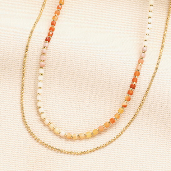 Small Brown Ombre Beaded Necklace in Gold