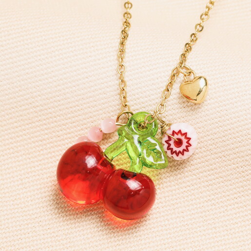 Stainless Steel Cherry Charm Pendant Necklace in Gold