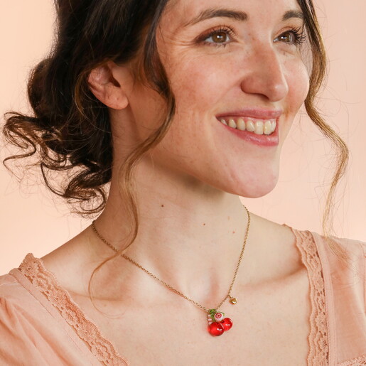 Stainless Steel Cherry Charm Pendant Necklace in Gold