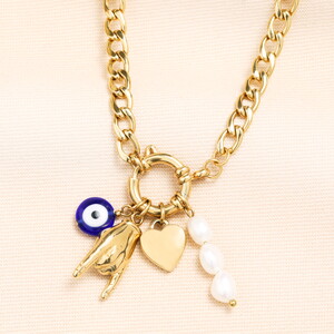 Stainless Steel Chunky Charm Necklace in Gold