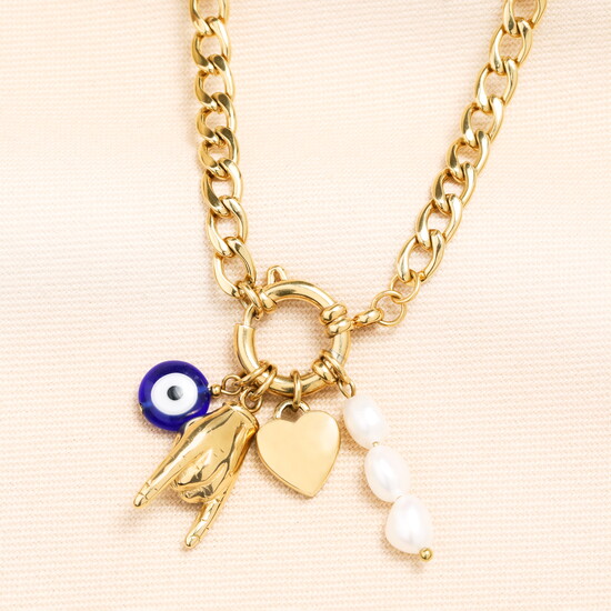 Stainless Steel Chunky Charm Necklace in Gold