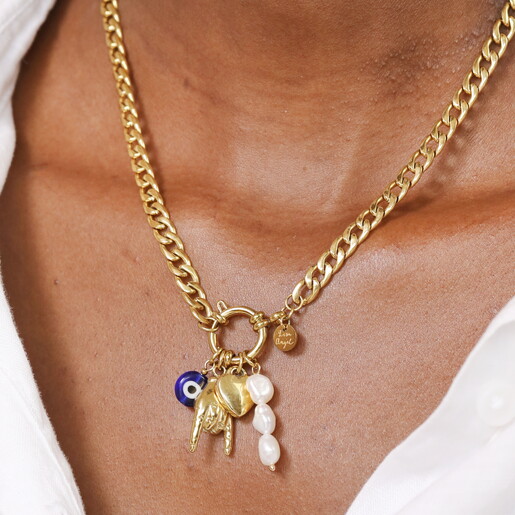 Stainless Steel Chunky Charm Necklace in Gold