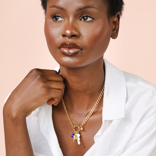 Stainless Steel Chunky Charm Necklace in Gold