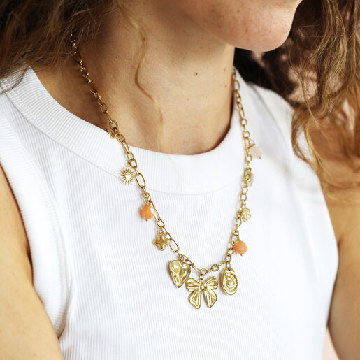 Stainless Steel Chunky Charm Necklace in Gold