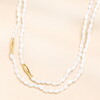 Oval Pearl Beaded Double Layer Fish Necklace in Gold