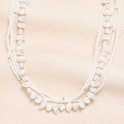 Stainless Steel Double Layer Pearl Beaded Necklace in Gold