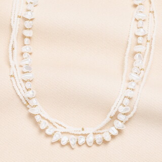 Stainless Steel Double Layer Pearl Beaded Necklace in Gold