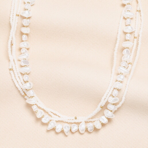 Stainless Steel Double Layer Pearl Beaded Necklace in Gold