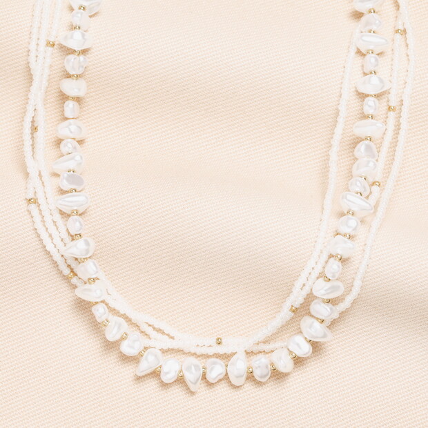 Stainless Steel Double Layer Pearl Beaded Necklace in Gold