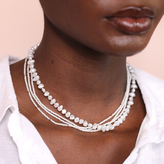 Stainless Steel Double Layer Pearl Beaded Necklace in Gold