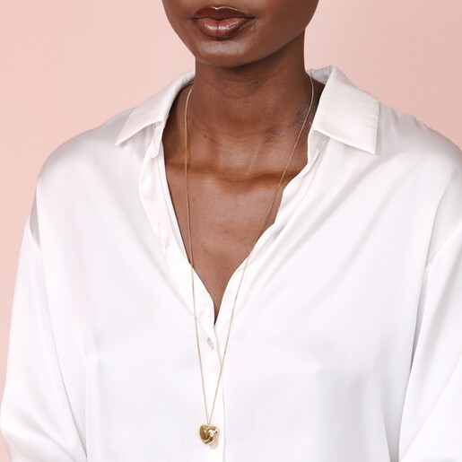 Stainless Steel Heart Pendant Long Chain Necklace in Gold