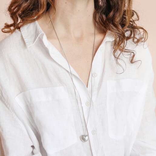 Stainless Steel Chunky Heart Necklace in Silver