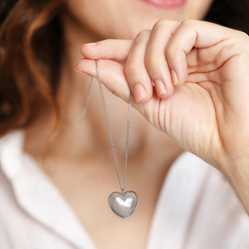 Stainless Steel Chunky Heart Necklace in Silver