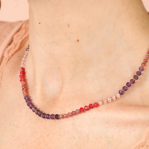 Stainless Steel Multi Semi Precious Stone Beaded Ne