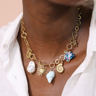 Stainless Steel Ocean Summer Chunky Charm Necklace in Gold
