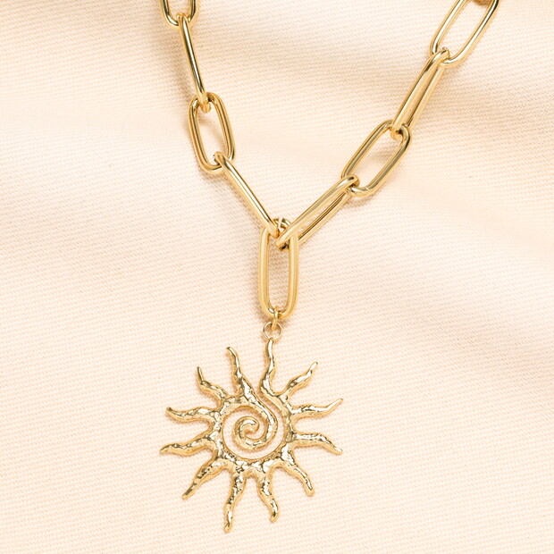 Stainless Steel Sun Charm Paperclip Chain Necklace in Gold