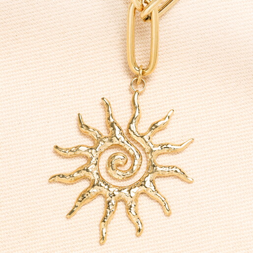 Stainless Steel Sun Charm Paperclip Chain Necklace in Gold
