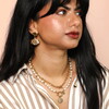 Stainless Steel Pearl Star Compass Pendant Necklace in Gold