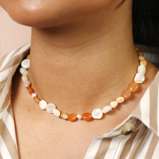 stainless steel semi precious neutral beaded gold