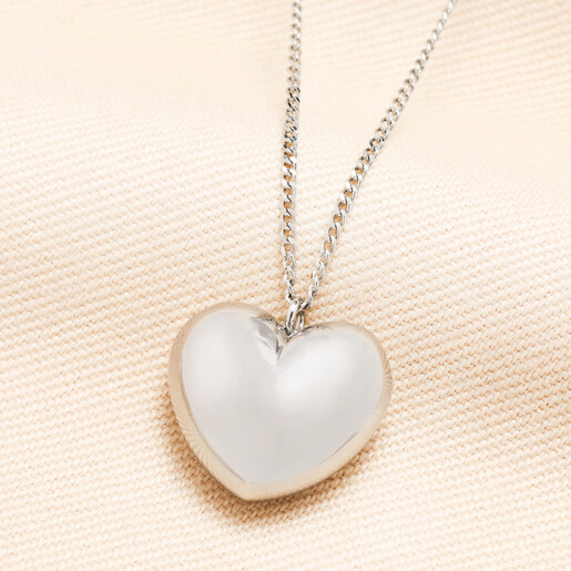 Stainless Steel Chunky Heart Necklace in Silver