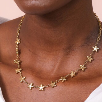 Stainless Steel Starfish Chain Necklace in Gold