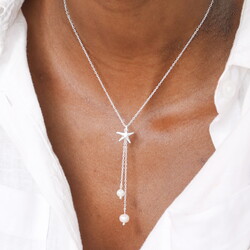 Stainless Steel Starfish and Pearl Pendant Necklace