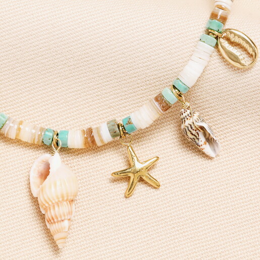 Stainless Steel Summer Shell Charm Necklace in Gold
