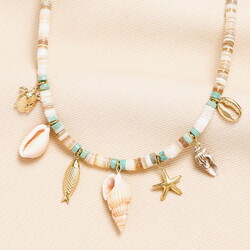 Stainless Steel Summer Shell Charm Necklace in Gold