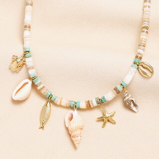Stainless Steel Summer Shell Charm Necklace in Gold