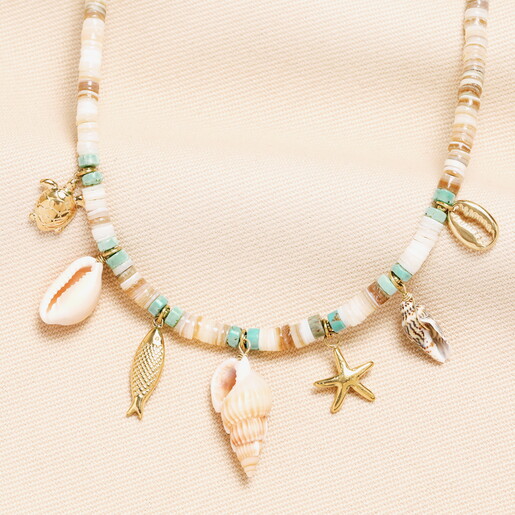 Stainless Steel Summer Shell Charm Necklace in Gold