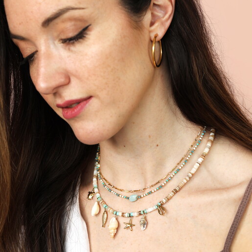 Stainless Steel Summer Shell Charm Necklace in Gold