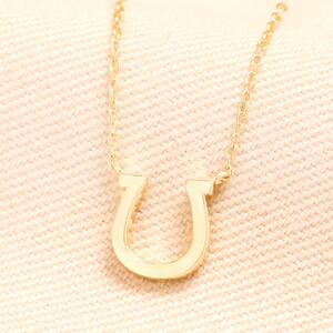 Sterling Silver Horseshoe Charm Necklace in Gold