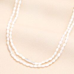 Oval Pearl Beaded Double Layer Fish Necklace in Silver