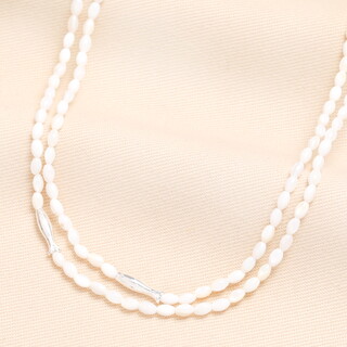Oval Pearl Beaded Double Layer Fish Necklace in Silver