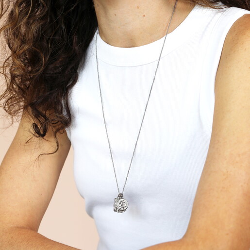 long chain st christopher charms necklace in silver