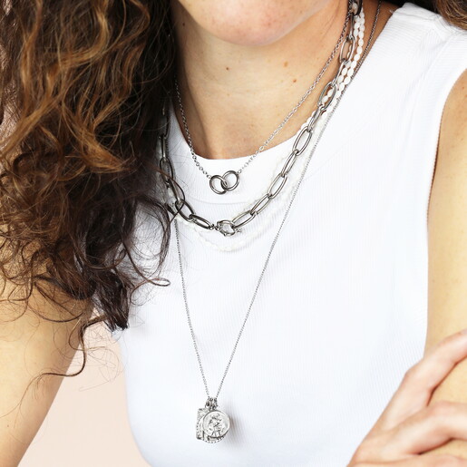 long chain st christopher charms necklace in silver