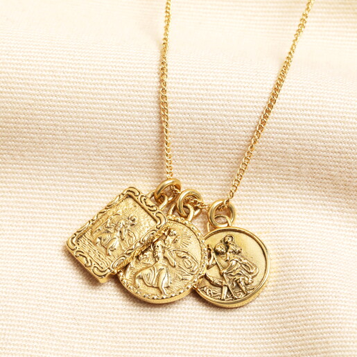 st christopher charms necklace in gold with long versatile chain