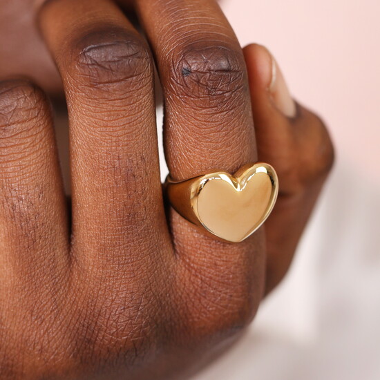 Stainless Steel Chunky Heart Signet Ring in Gold