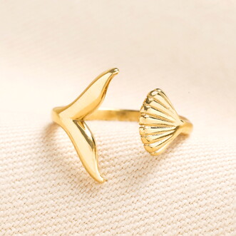 Stainless Steel Shell & Tail Adjustable Ring in Gold