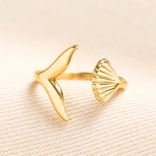 Stainless Steel Shell & Tail Adjustable Ring in Gold