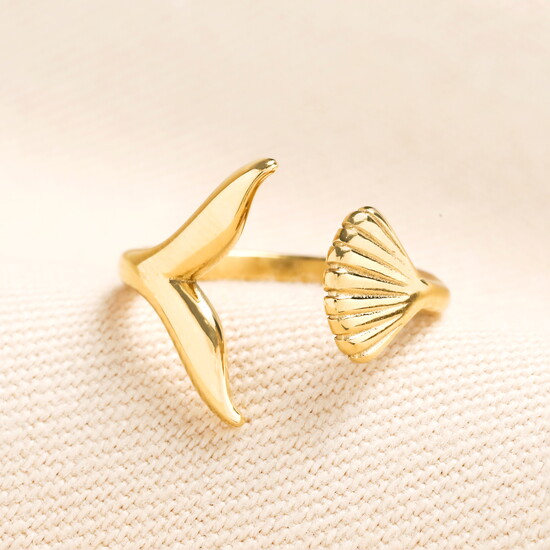 Stainless Steel Shell & Tail Adjustable Ring in Gold