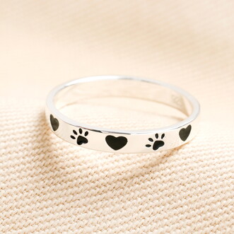 Sterling Silver Dog Paw and Heart Ring in Silver