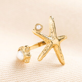 Stainless Steel Starfish Adjustable Ring in Gold