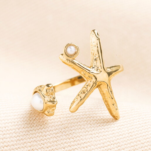Stainless Steel Starfish Adjustable Ring in Gold