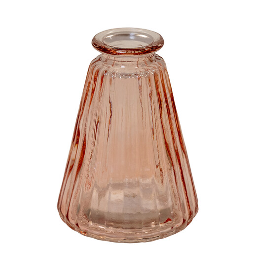 ribbed glass vase in a rose colour