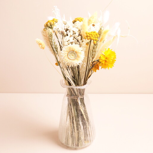 dried flowers in golds and yellow