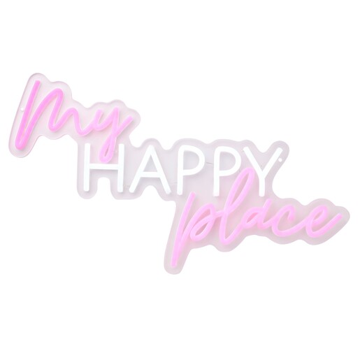 Pink and White Script Writing Reading My Happy Place Wall Hanging Sign