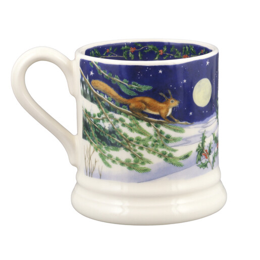 Side view of Emma Bridgewater mug showing leaping squirrel under full moon